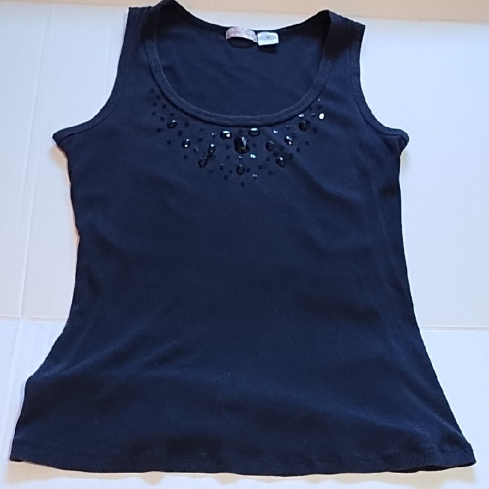 Black Tank Top with Beaded Detail
